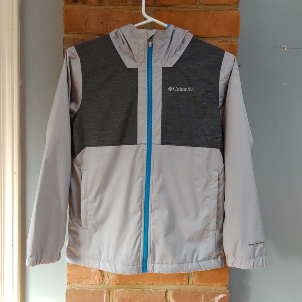 Columbia Girls Rainy Trails Fleece Lined Jacket in grey/black, youth size Medium